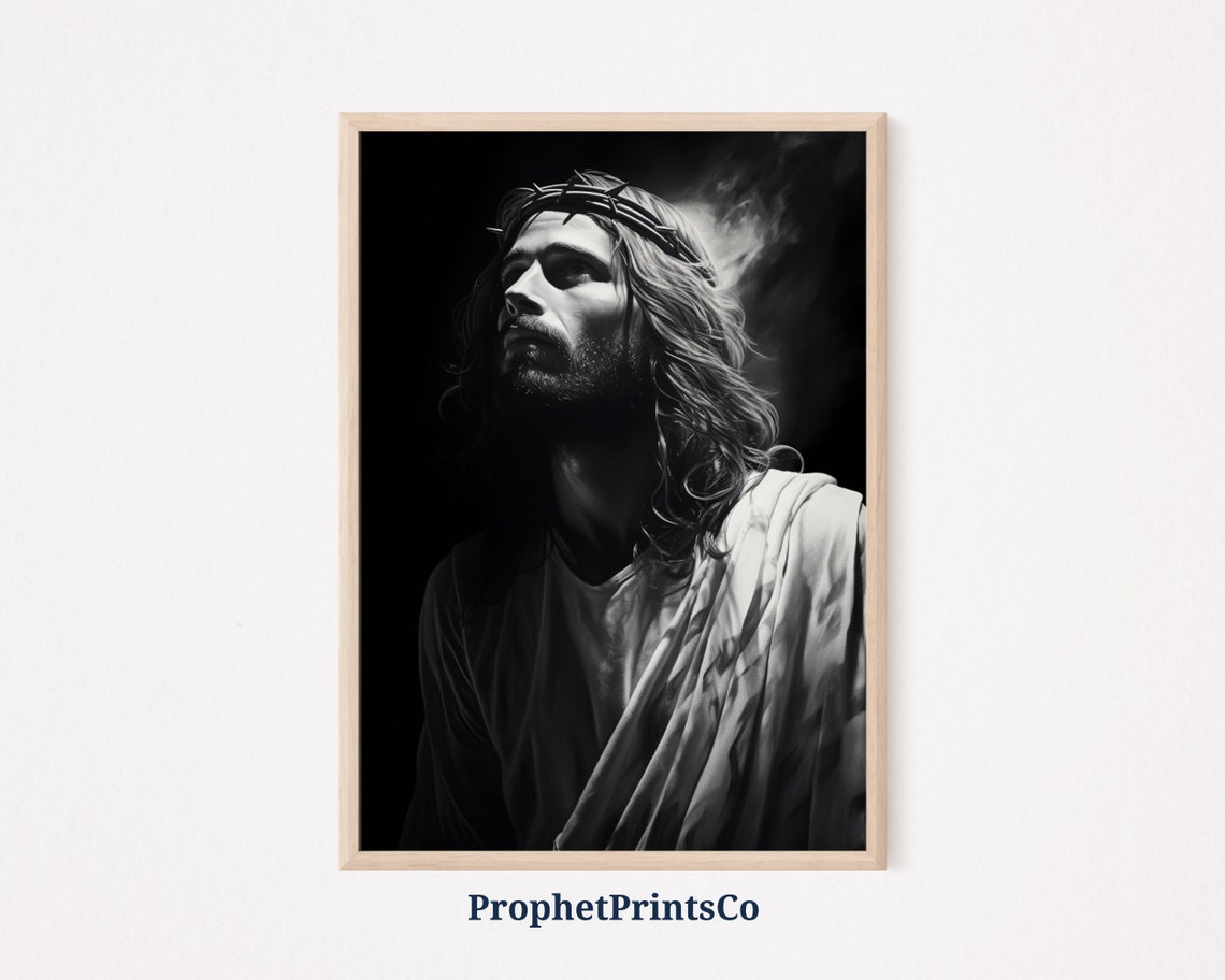 Jesus Christ Crown of Thorns Black and White Portrait Poster