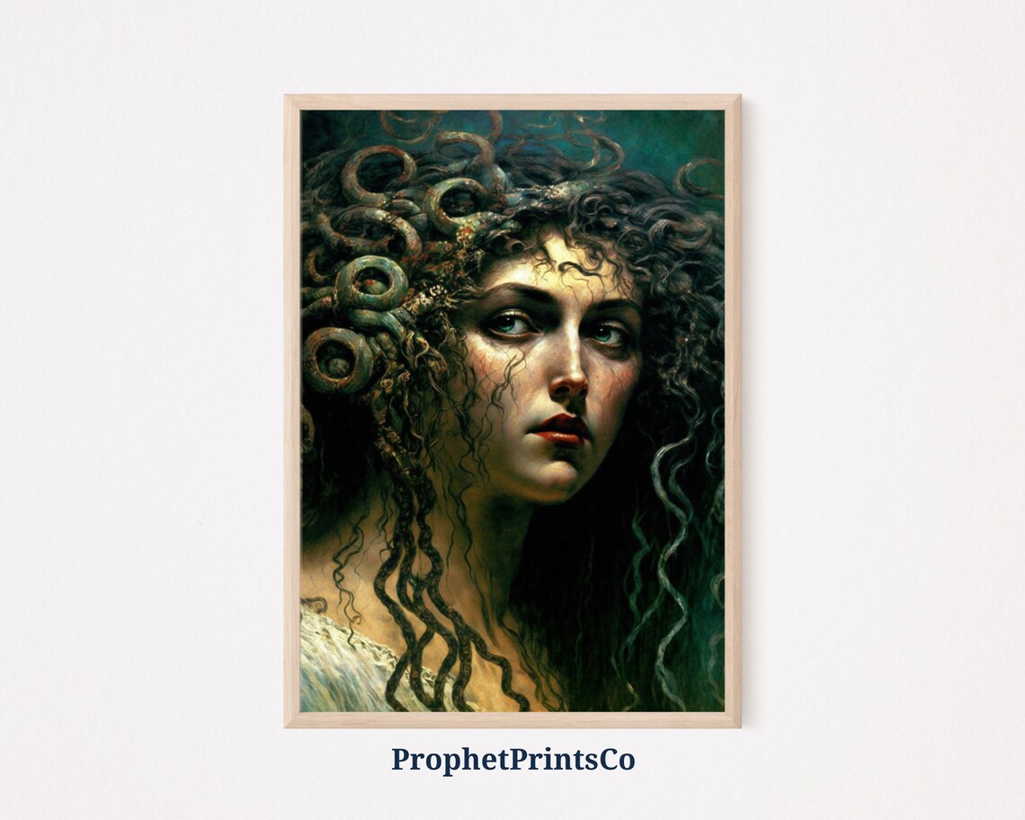 Moody Medusa Portrait With Snake Hair Dark Greek Myth Art Poster