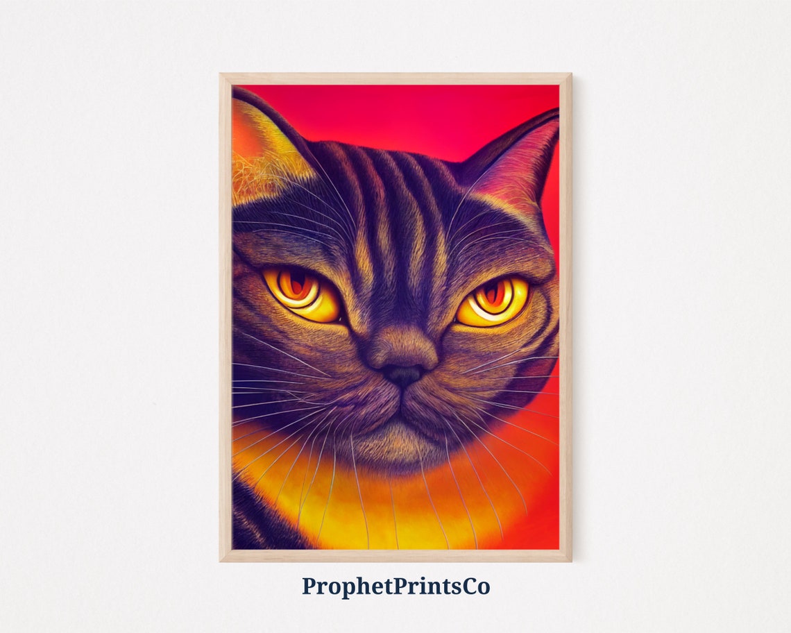 Tabby Cat Fiery Orange Eyes Intense Feline Portrait Animal Poster