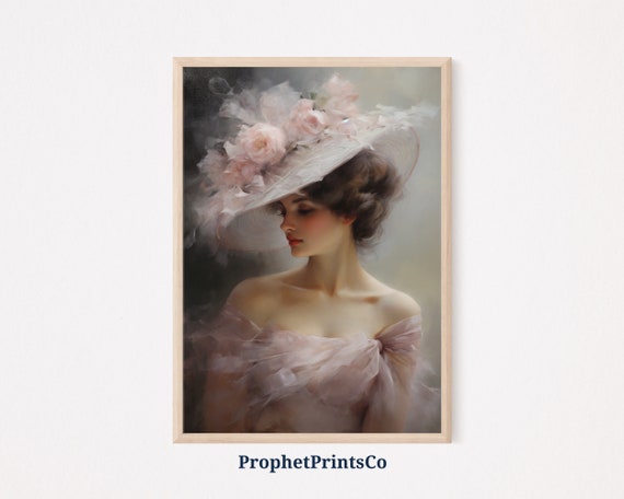 Coquette Vintage Lady Print Coquette Aesthetic Wall Art Pink Preppy Cute Girly Bows Home Dcor Wall Art