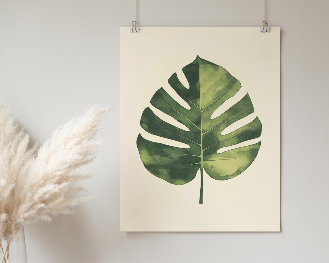 Monstera Leaf Print Tropical Art Greenery Decor Botanical Leaf Art Minimalist Plant Art Nature Inspired Decor - Image 2