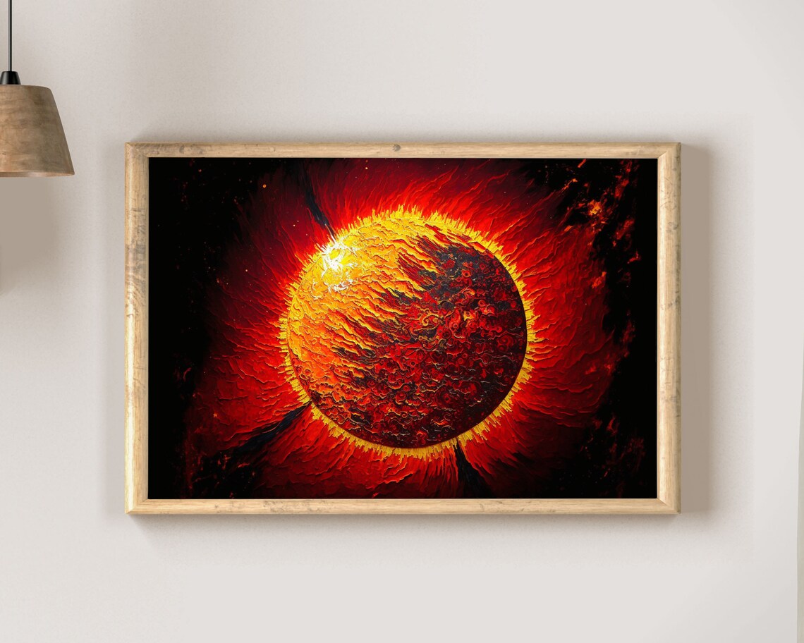 Blazing Fiery Sun In Deep Space Textured Oil Painting Poster - Image 2