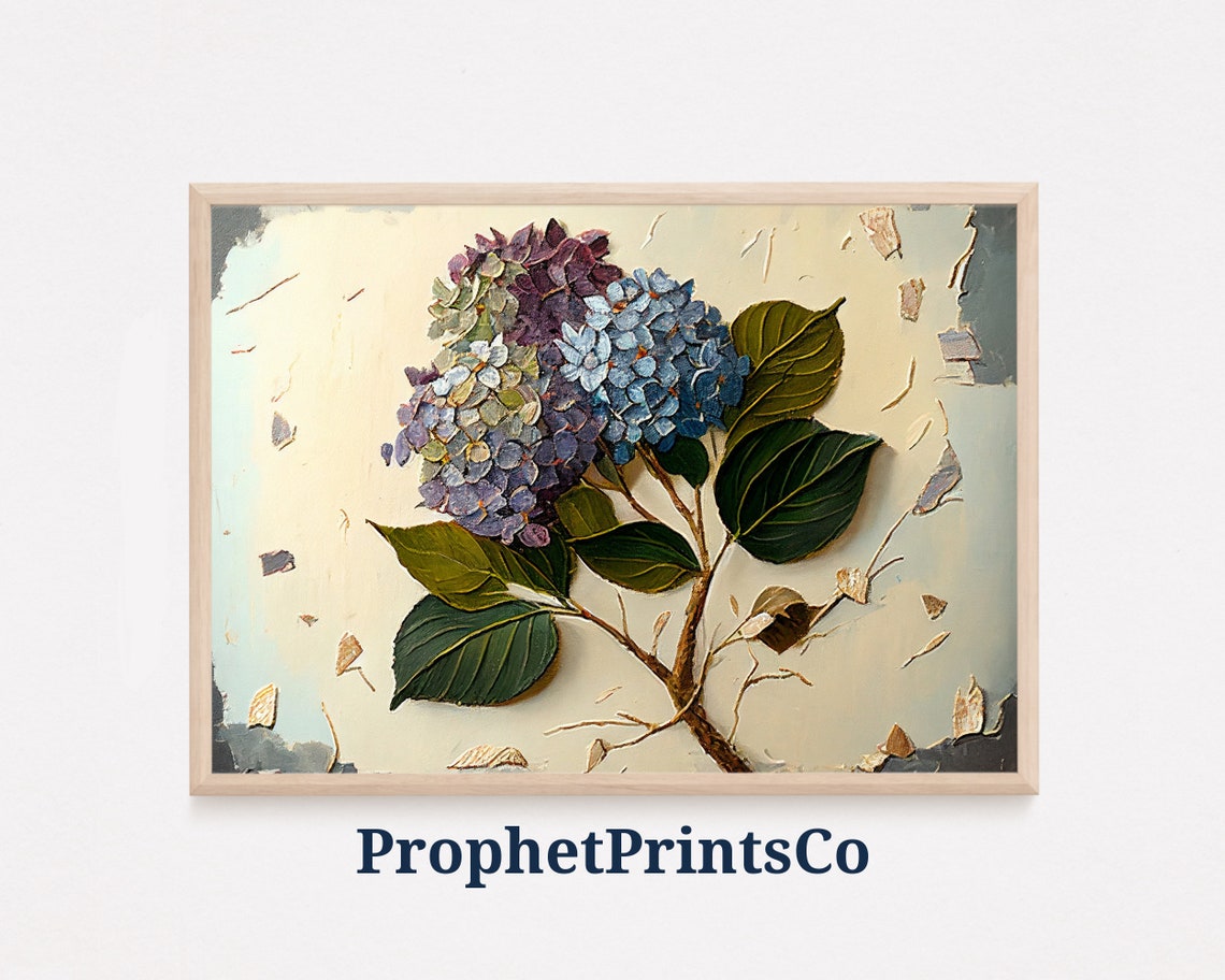 Hydrangea Bloom Impasto Oil Painting Floral Still Life Poster