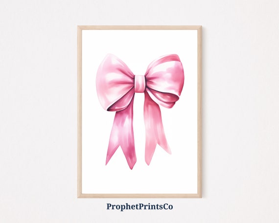 Pink Preppy Bow Print Aesthetic Watercolor Wall Art Match Box Art Costal Cowgirl Home Dcor Wall Art