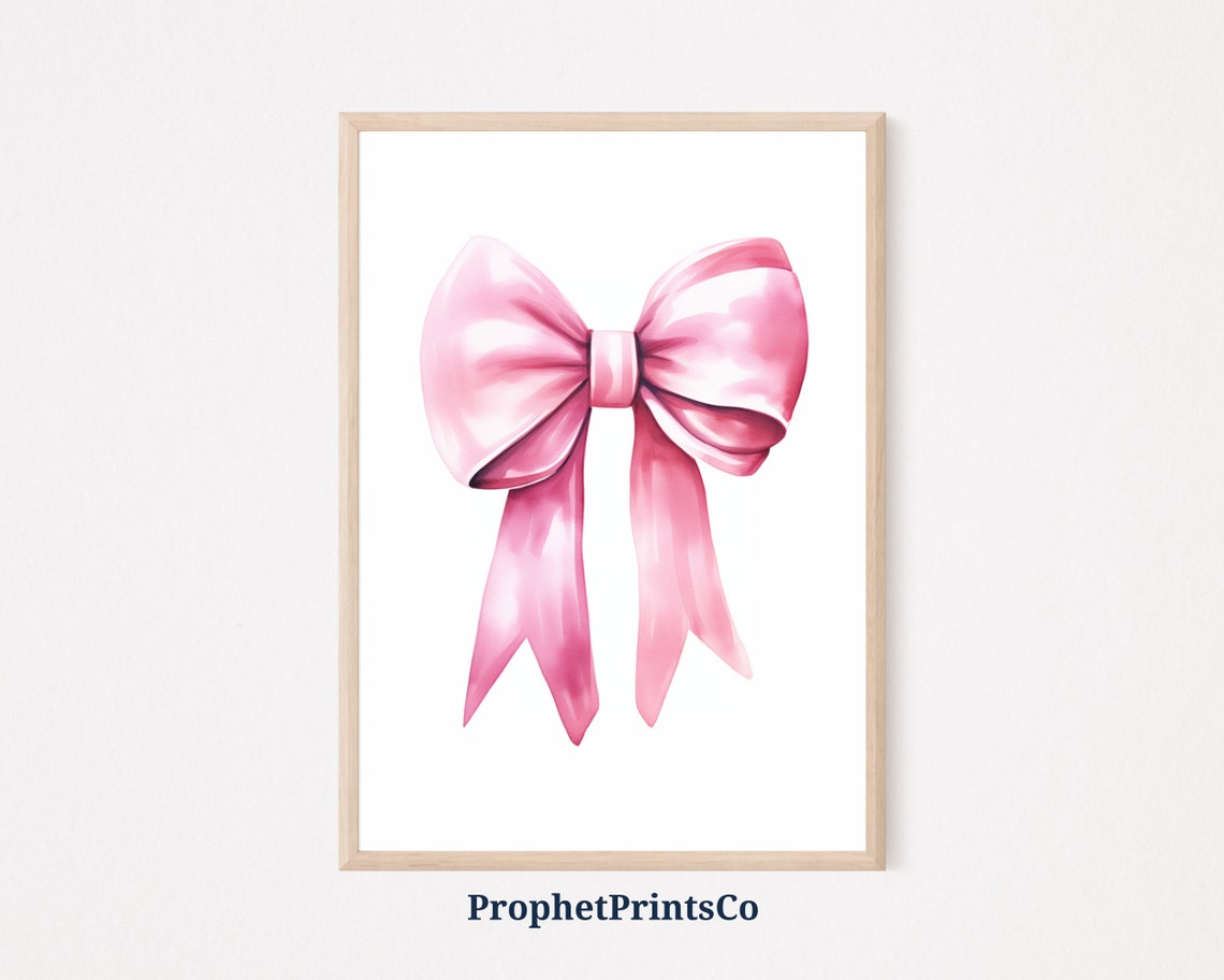 Pink Satin Ribbon Bow Watercolor Coquette Nursery Decor Poster
