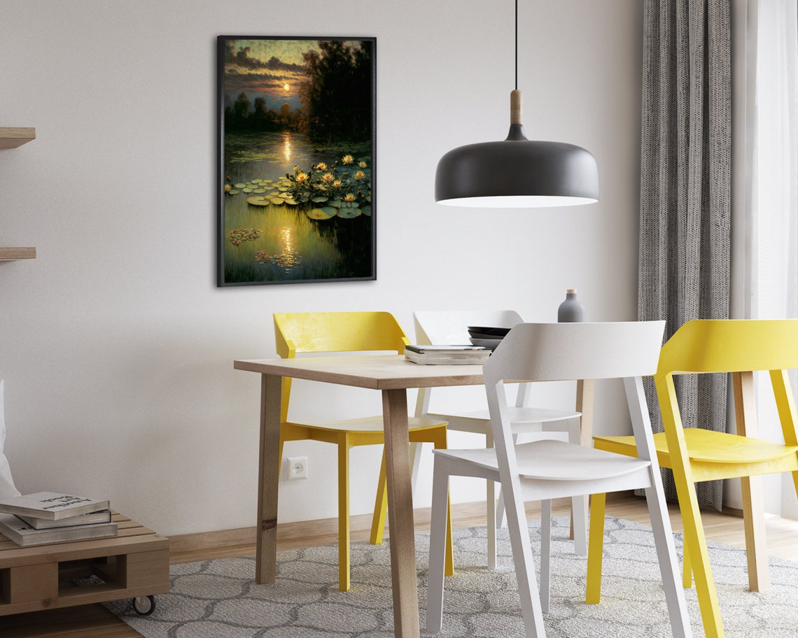 Tranquil Water Lilies Blooming on Sunset Pond Golden Hour Poster - Image 2