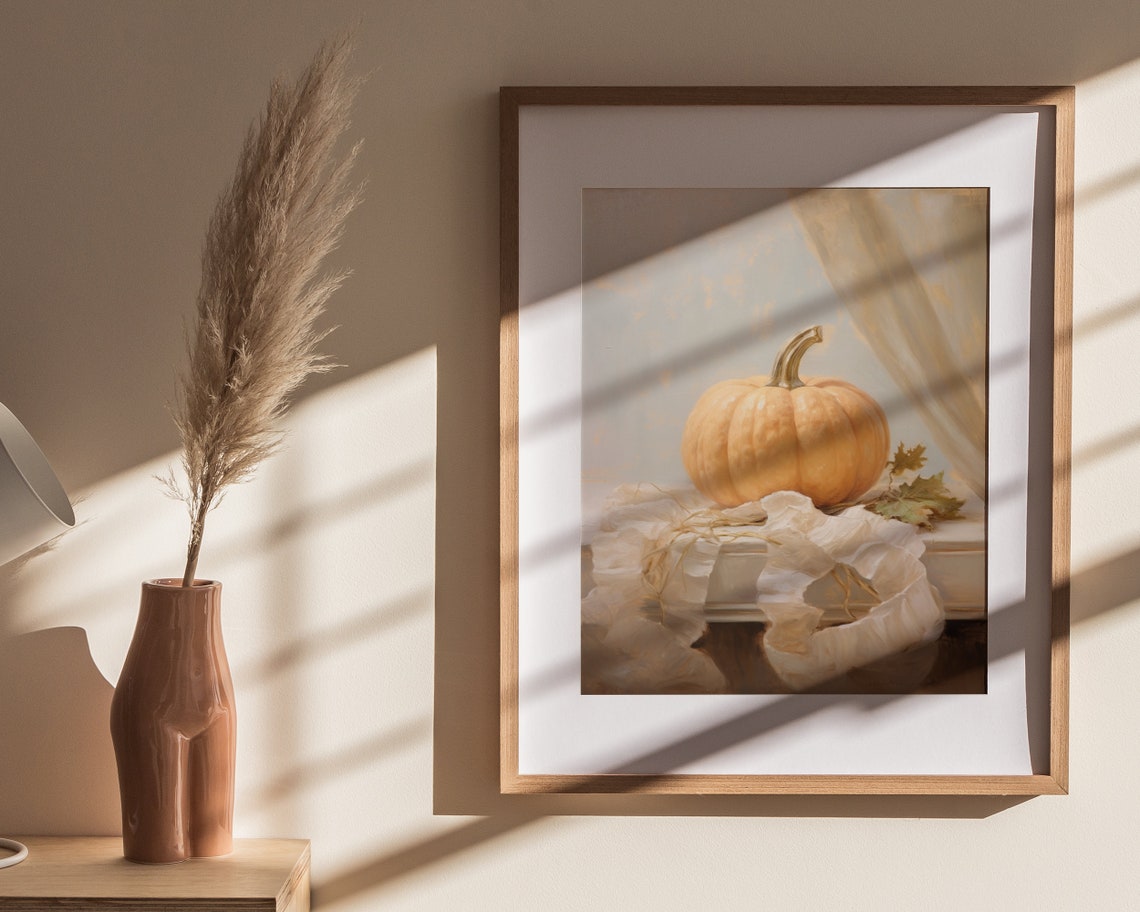 Pale Pumpkin Still Life Windowsill Rustic Autumn Harvest Art Poster - Image 4