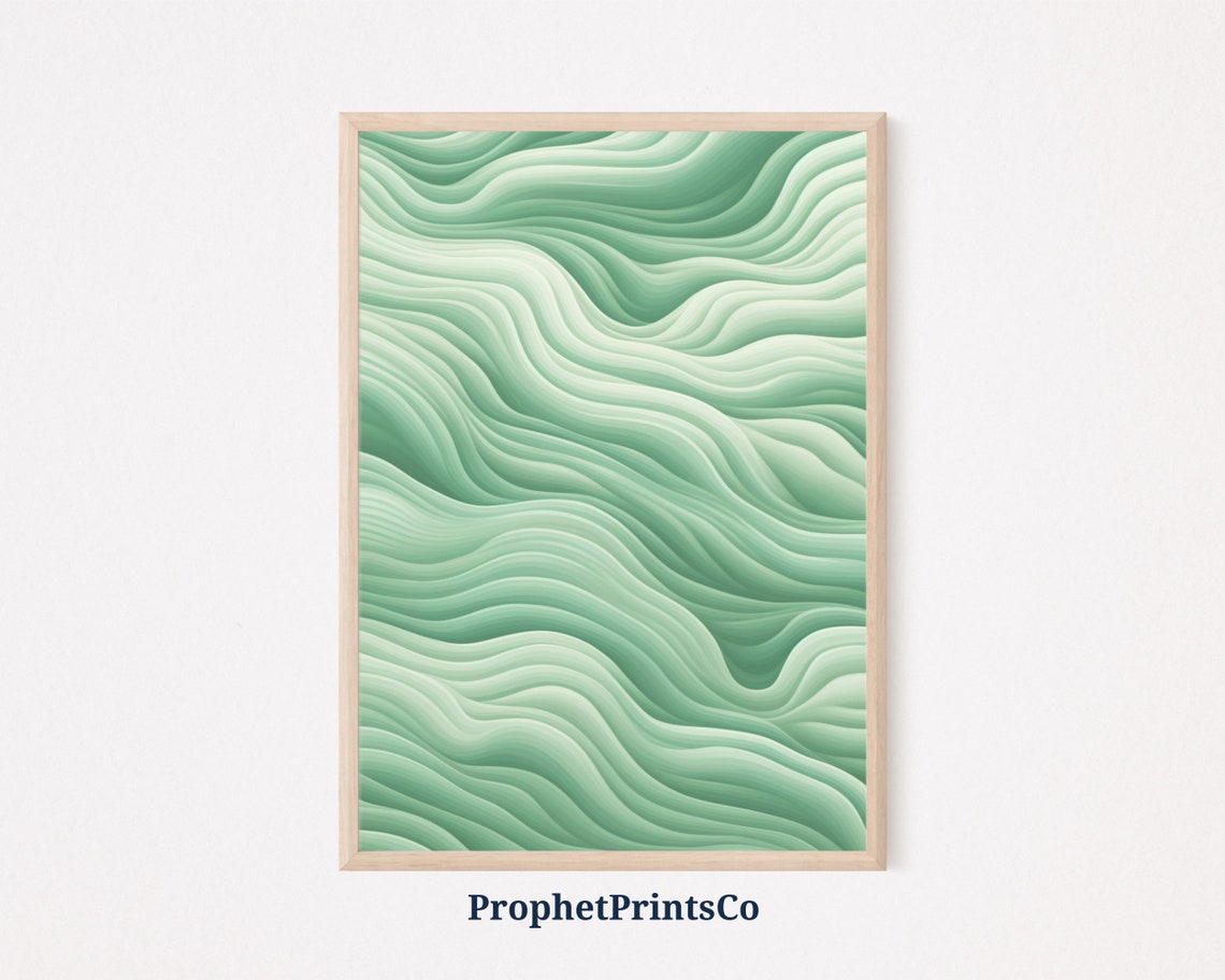 Sage Green Wavy Topographic Line Abstract Minimalist Art Poster
