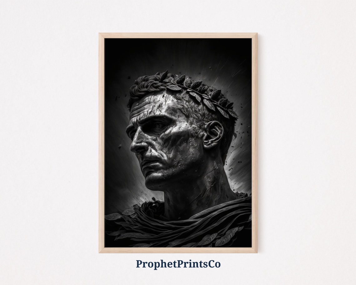 Julius Caesar Marble Bust Black And White Roman Emperor History Poster