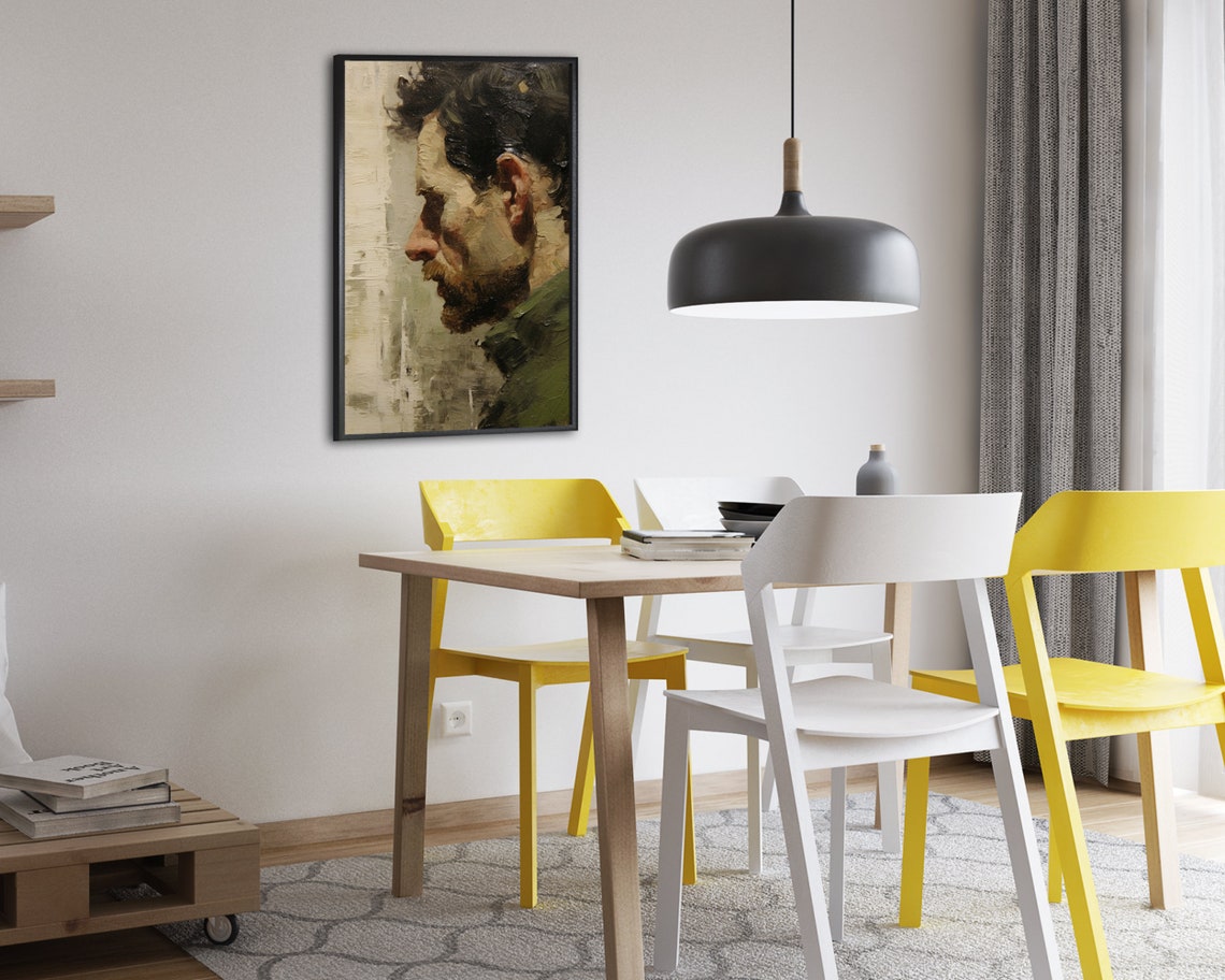 Bearded Man Profile Oil Painting Portrait Rustic Moody Vintage Poster - Image 2