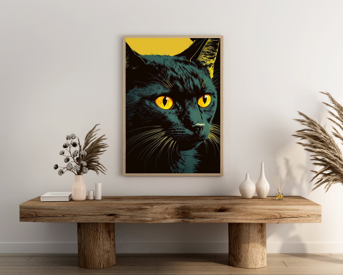 Black Cat Pop Art Poster Print Black Modern Wall Art Gift For Cat Mama Cute Spooky Home Dcor Wall Art Digitial - Image 3