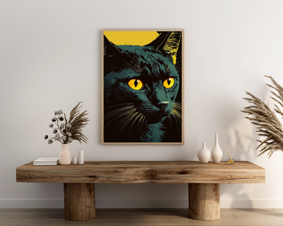 Intense Black Cat Poster Golden Orange Eyes Close Up Portrait Design - Image 3