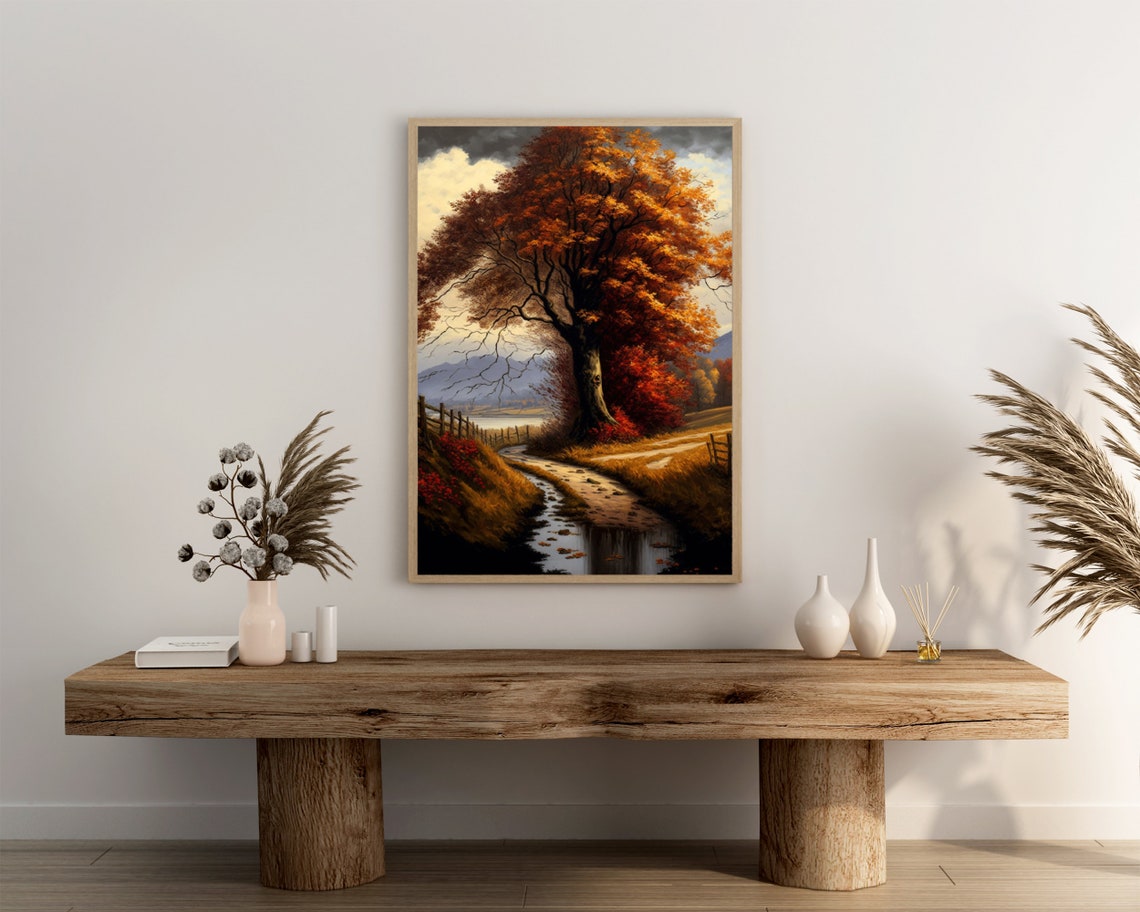 Lone Majestic Maple Tree By Winding Stream Autumn Art Poster - Image 3