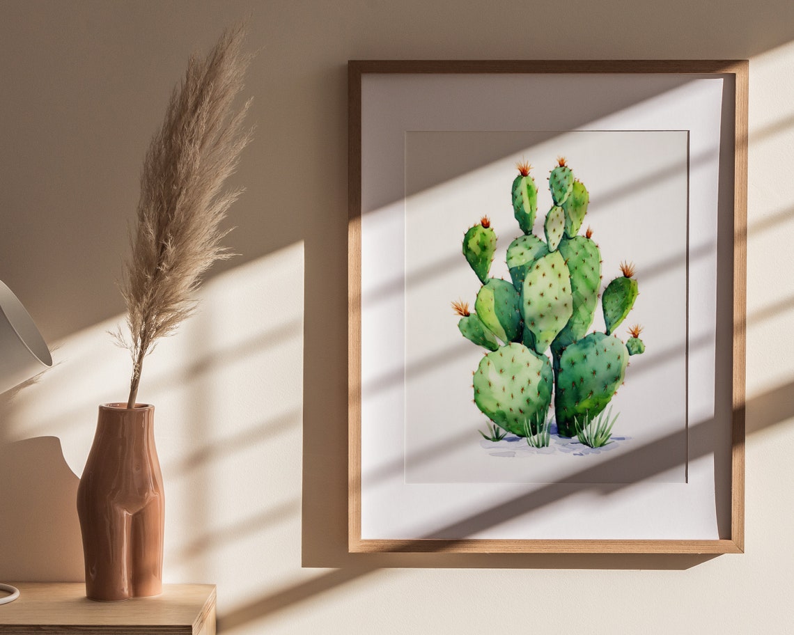 Tall Prickly Pear Cactus Watercolor Minimal Desert Art Poster - Image 4
