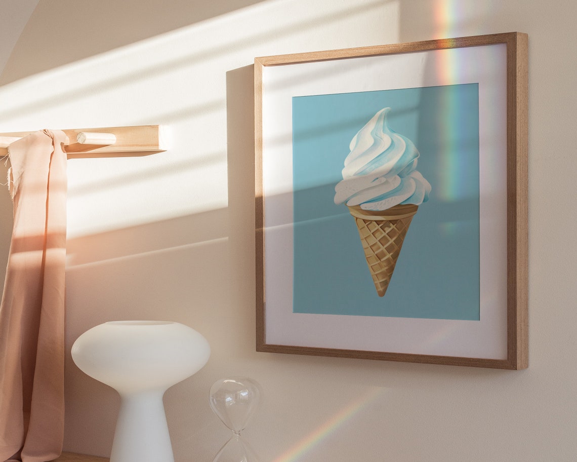 Blue Vanilla Soft Serve Ice Cream Cone Pastel Summer Dessert Poster - Image 3