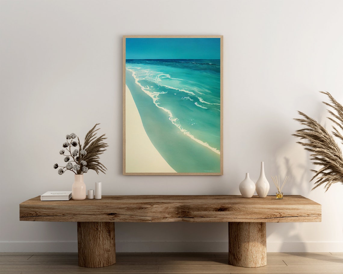 Turquoise Ocean Waves Rolling Over White Sand Calm Beach Poster - Image 3