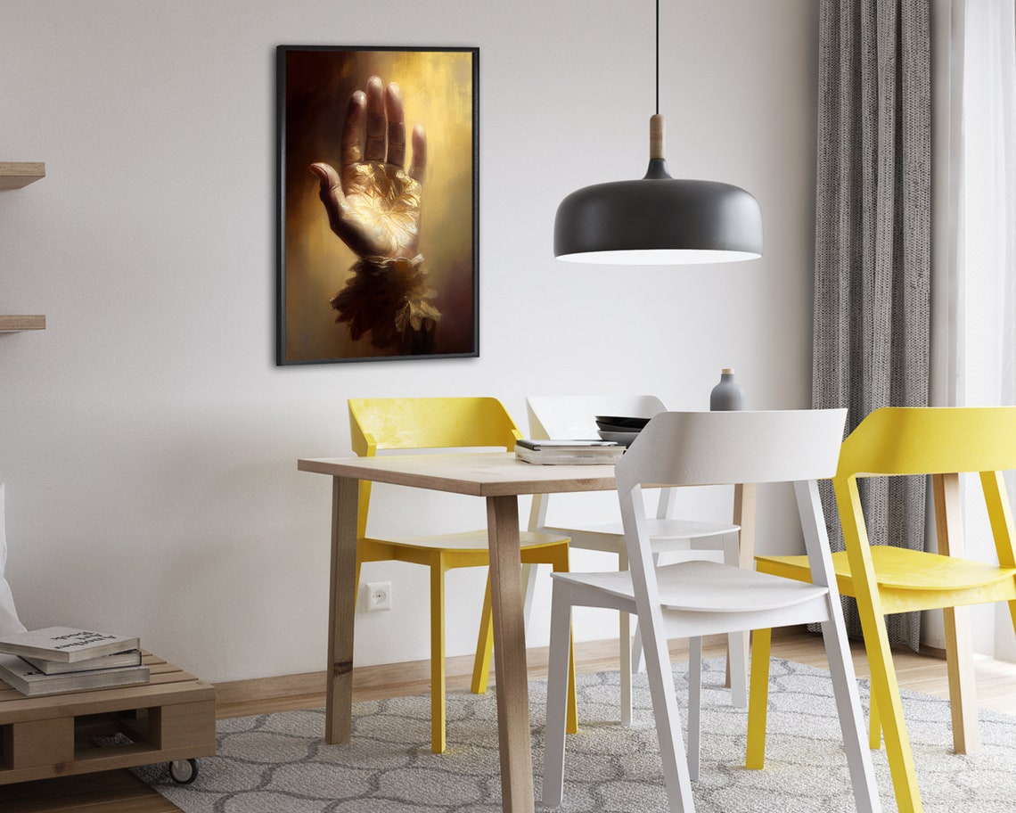 Open Hand Reaching into Warm Golden Light Oil Painting Poster - Image 2