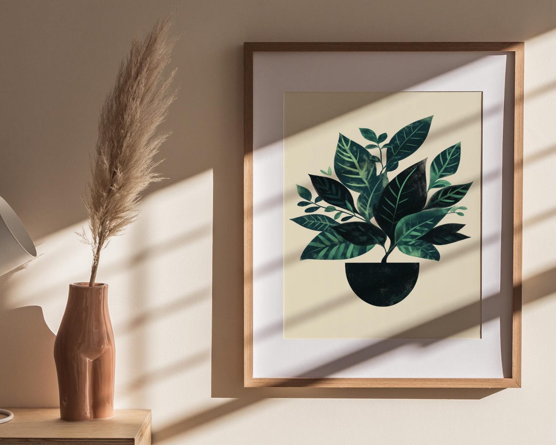 Minimalist Potted Green Plant Leaves Botanical Boho Decor Poster - Image 4
