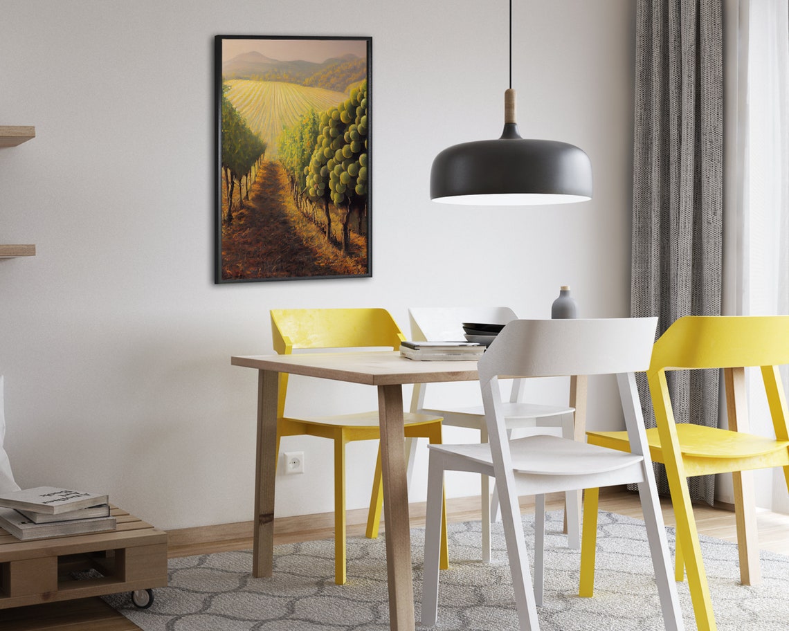 Golden Hour Vineyard Rows Ripe Grape Clusters Countryside Art Poster - Image 2