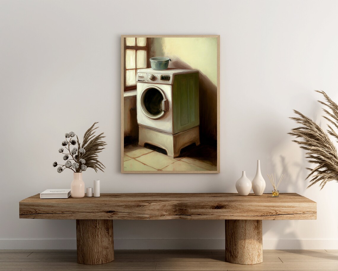 Vintage Washing Machine Oil Painting Retro Laundry Room Decor Poster - Image 3