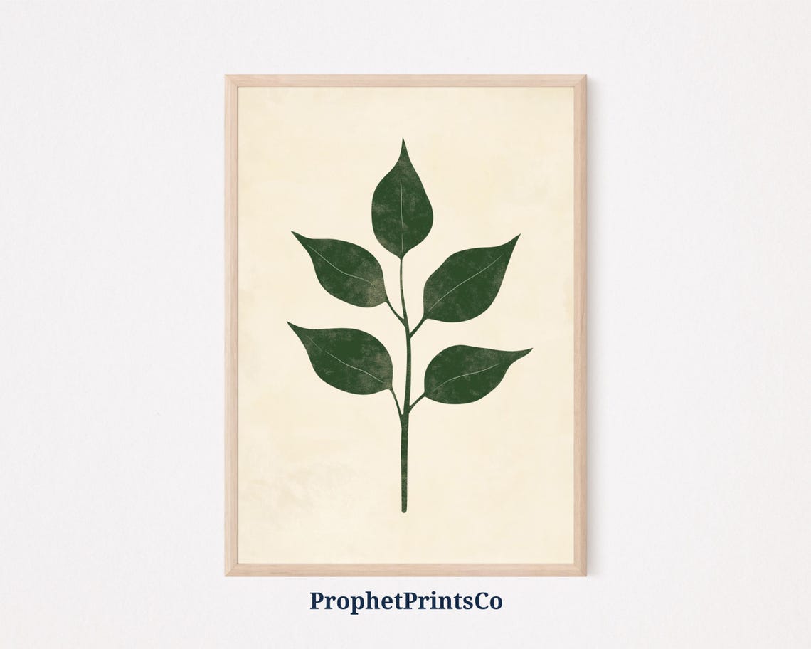 Minimalist Leaf Sprig Botanical Five Leaves Cream Decor Poster