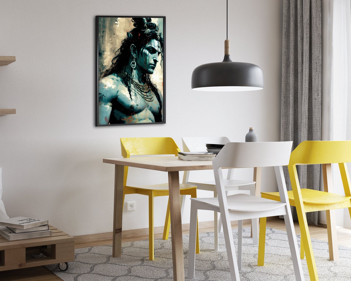 Lord Shiva Blue Grey Profile Piled Hair Earrings Hindu God Art Poster - Image 2