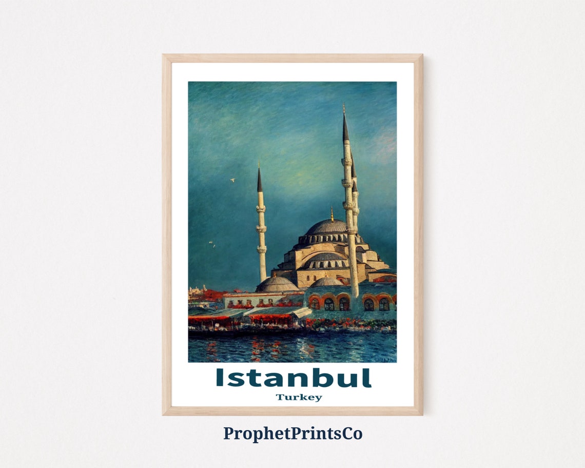 Istanbul Turkey Blue Mosque by the Water Seagulls Travel Art Poster