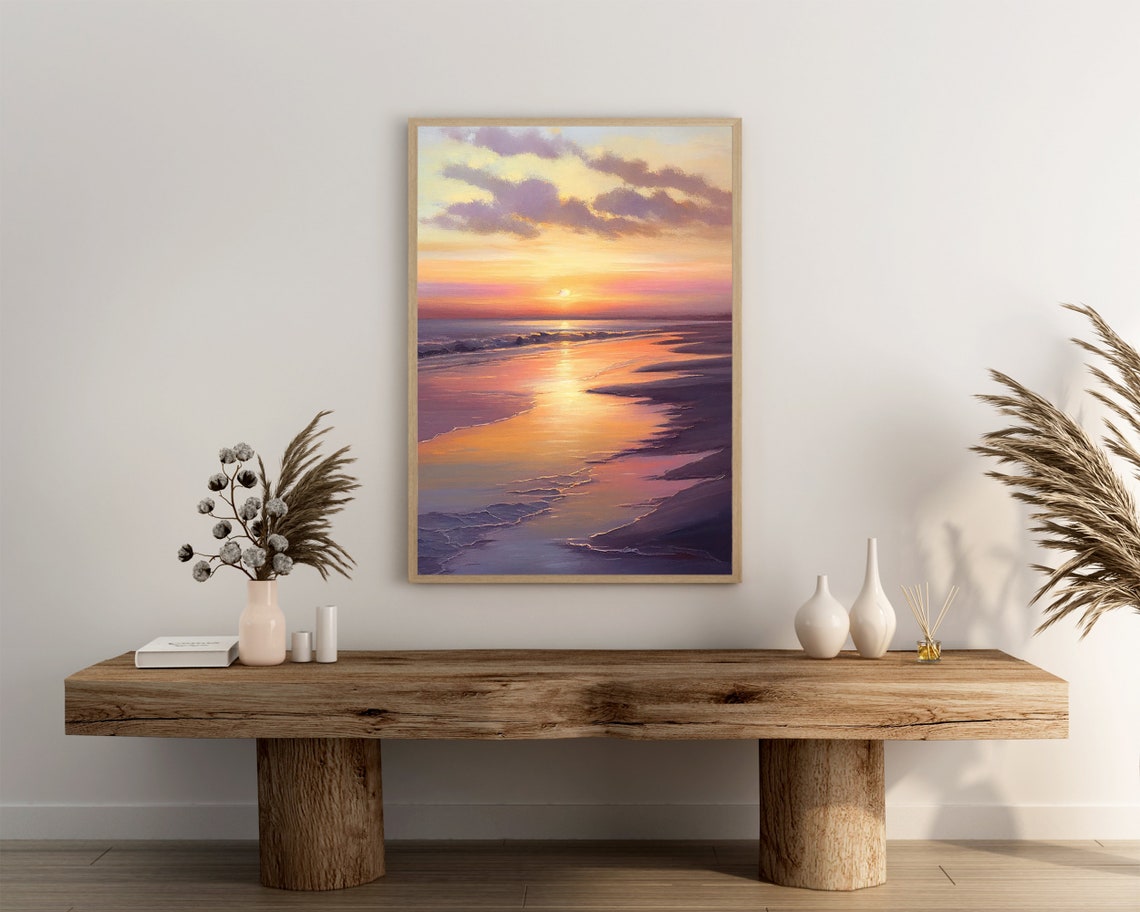 Serene Ocean Sunset Over Calm Waves Soft Pastel Coastal Wall Poster - Image 3