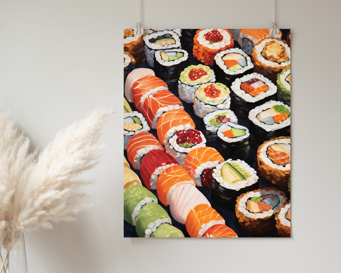 Assorted Sushi Maki Rolls Salmon Roe Food Art Painting Poster - Image 2