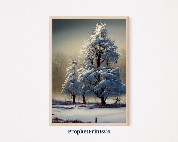 Winter Landscape Poster Print Oil Painting Wall Art Nature Lover Gift Snowy Forest Home Dcor Wall Art Digitial
