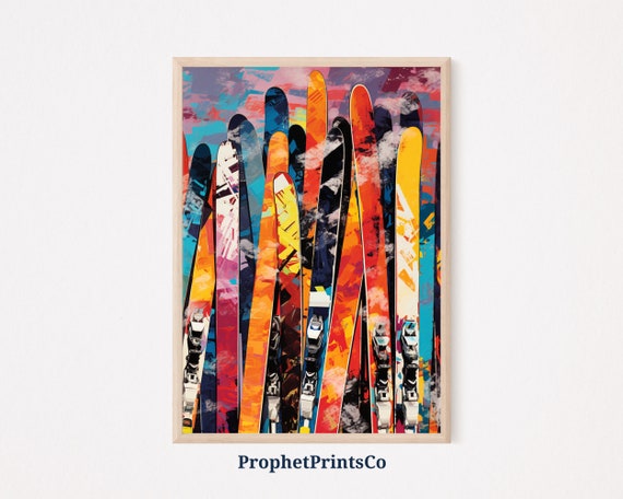 Abstract Skiing Print Vintage Ski Poster Pop Art Skiing Wall Decor Colorful Home Dcor Wall Art