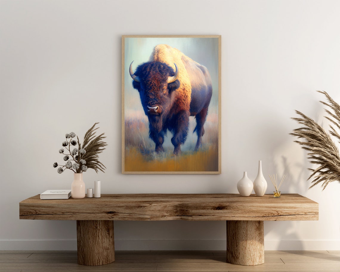 Majestic Bison Walking Through a Golden Field Oil Painting Poster - Image 3