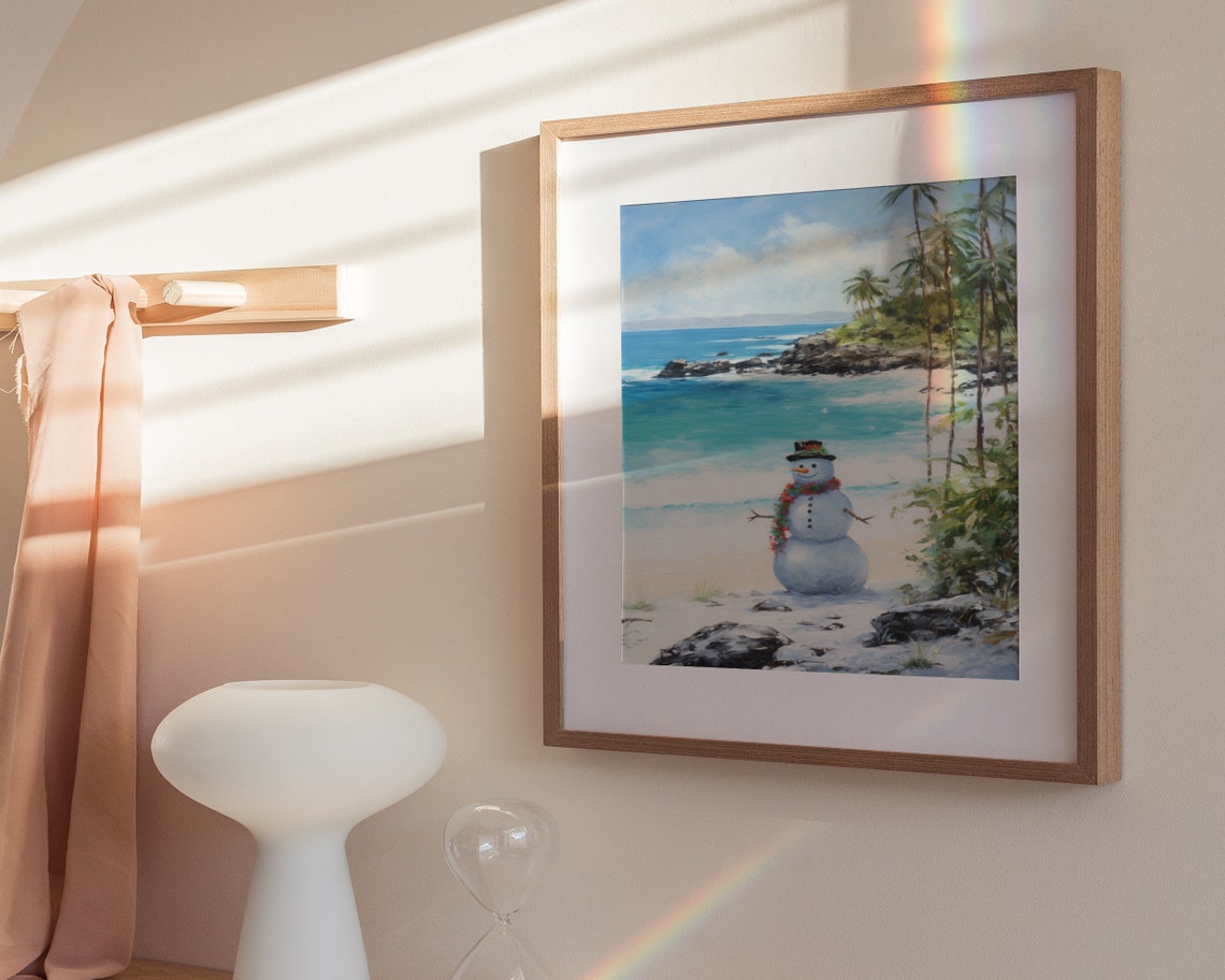 Snowman Tropical Beach Palm Trees Turquoise Holiday Christmas Poster - Image 3