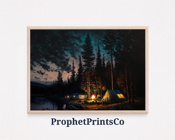 Beach Camping Poster Print Night Coastal Wall Art California Lover Gift Palm Tree Home Dcor Wall Art Digitial