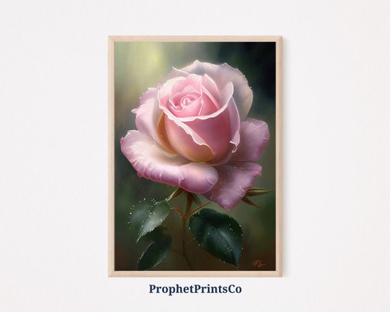 Pink Rose Oil Painting Poster Print Botanical Wall Art Cute Floral Gift Pink Rose Home Dcor Wall Art