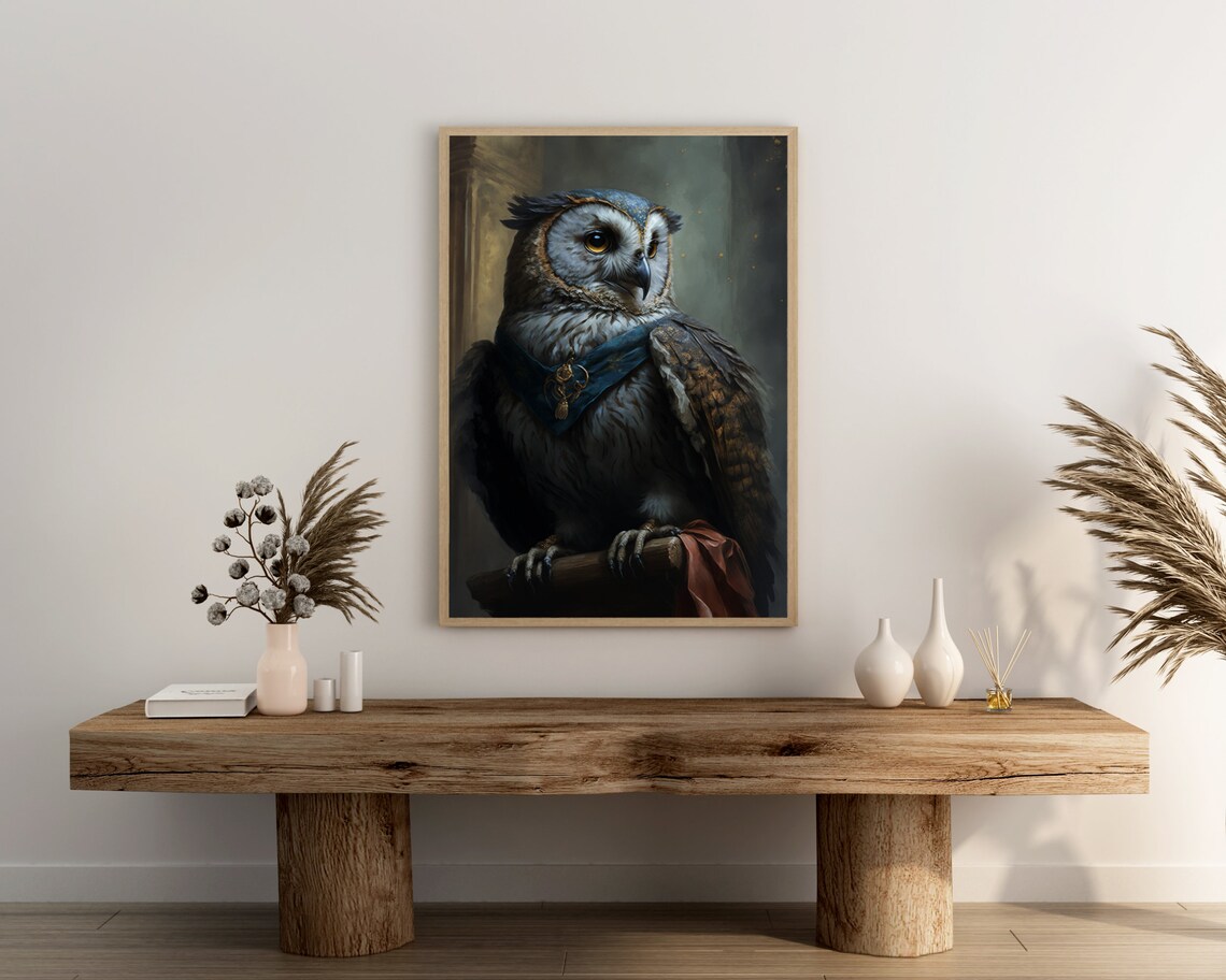 Regal Owl Portrait With Medal Scholarly Gentleman Bird Art Poster - Image 3