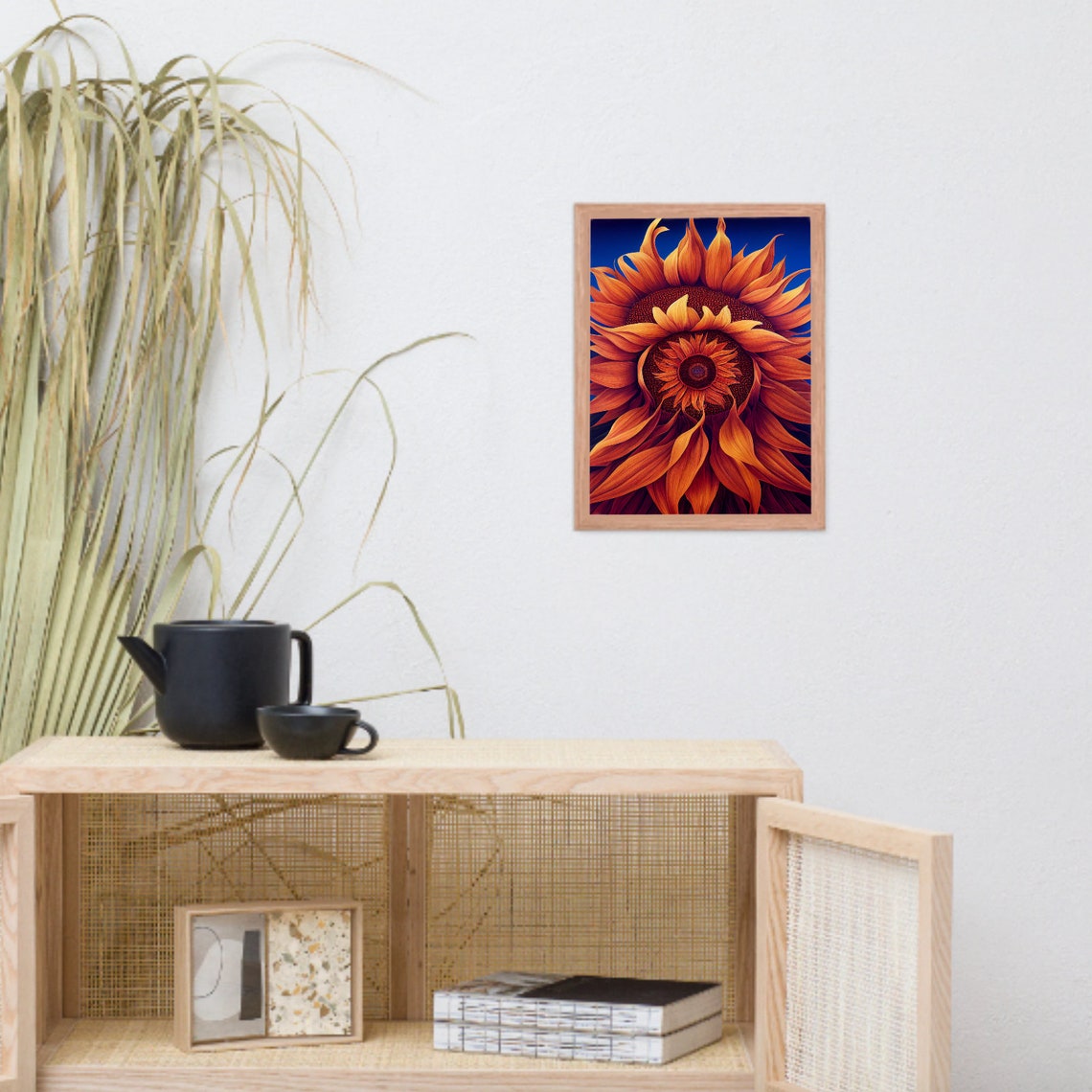 Fiery Orange Sunflower Spiral Dramatic Floral Macro Artwork Poster - Image 2