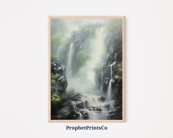Soft Tonal Waterfall Oil Painting Nature Wall Art Waterfall Wall Art Living Room Home Dcor Wall Art