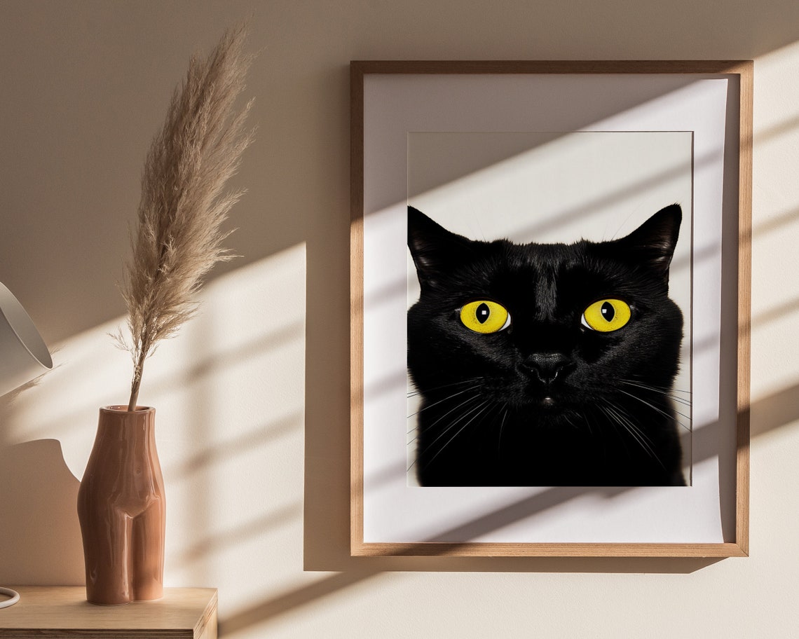 Black Cat Close Up Portrait Bright Yellow Eyes Minimal Poster - Image 4