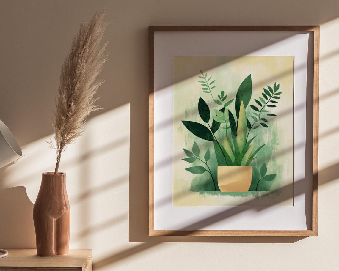 Potted Plants Illustration Beige Pot Fresh Greens Decor Poster - Image 4
