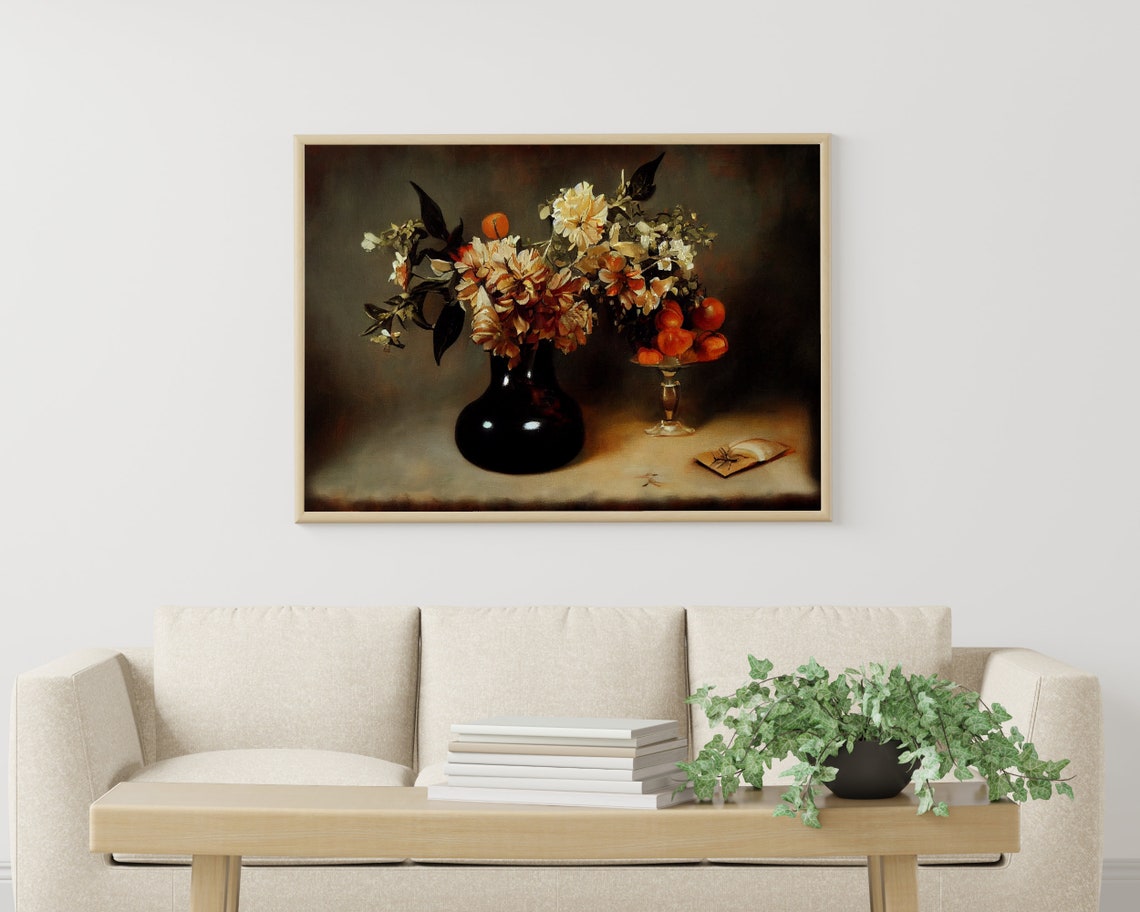 Moody Dark Academia Flower Still Life Vintage Oil Style Poster - Image 3
