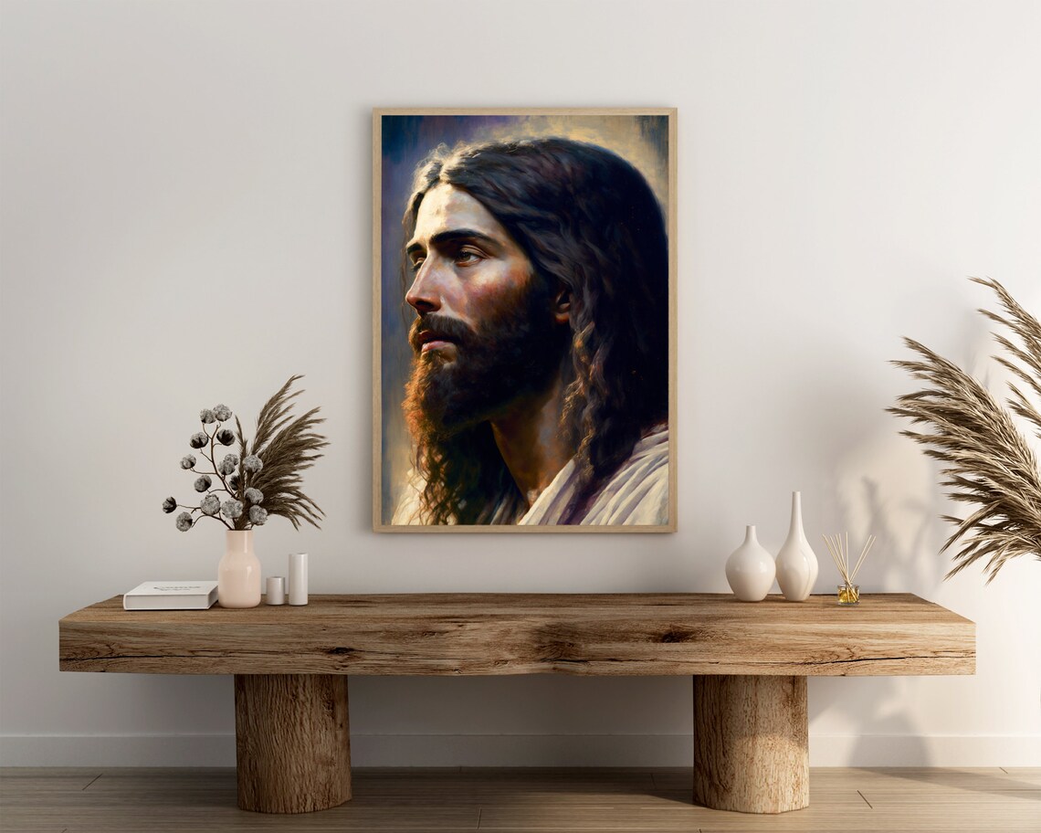 Devotional Jesus Christ in Profile Sacred Oil Portrait Painting Poster - Image 3