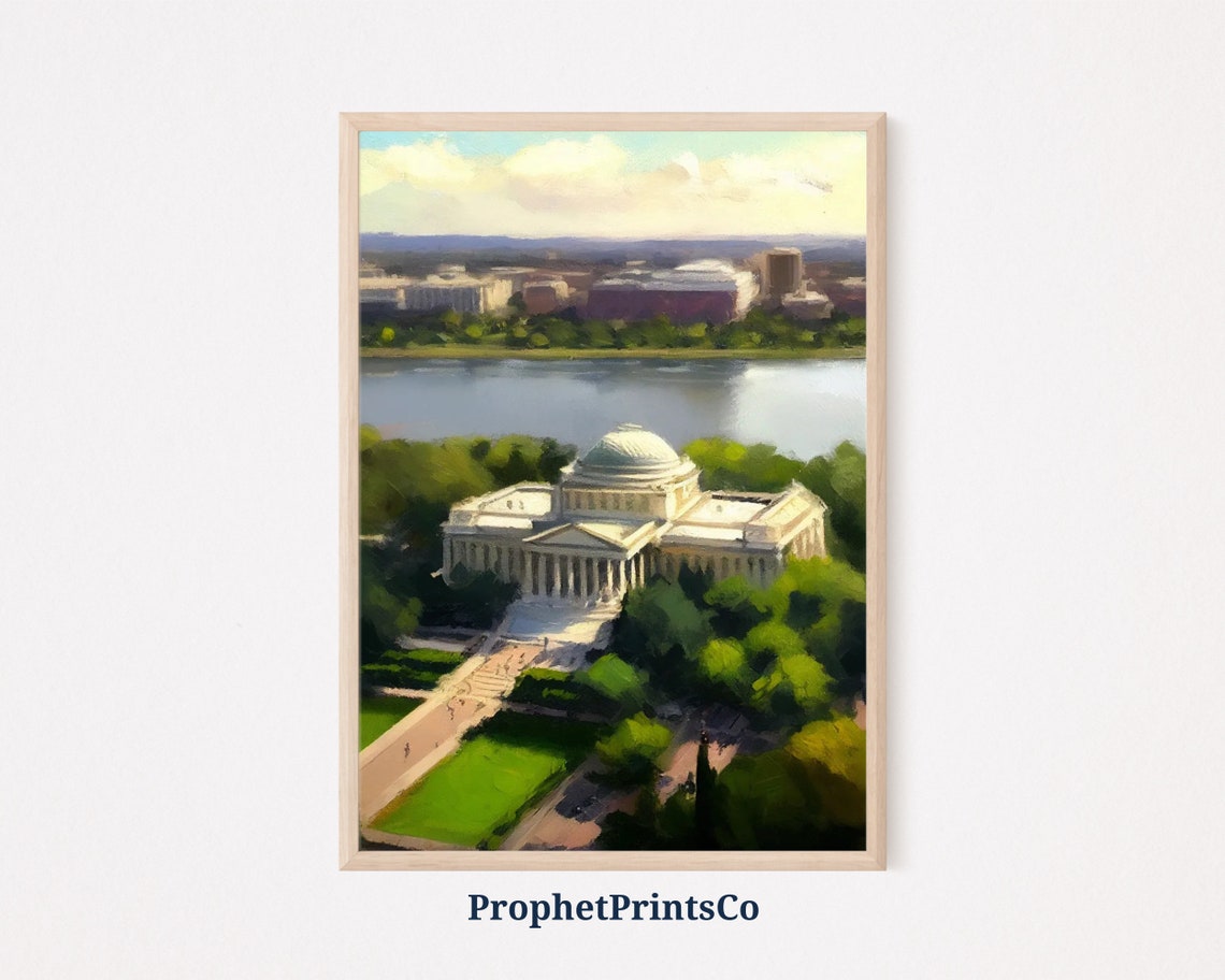Aerial View of a Washington DC Landmark Building by the River Poster