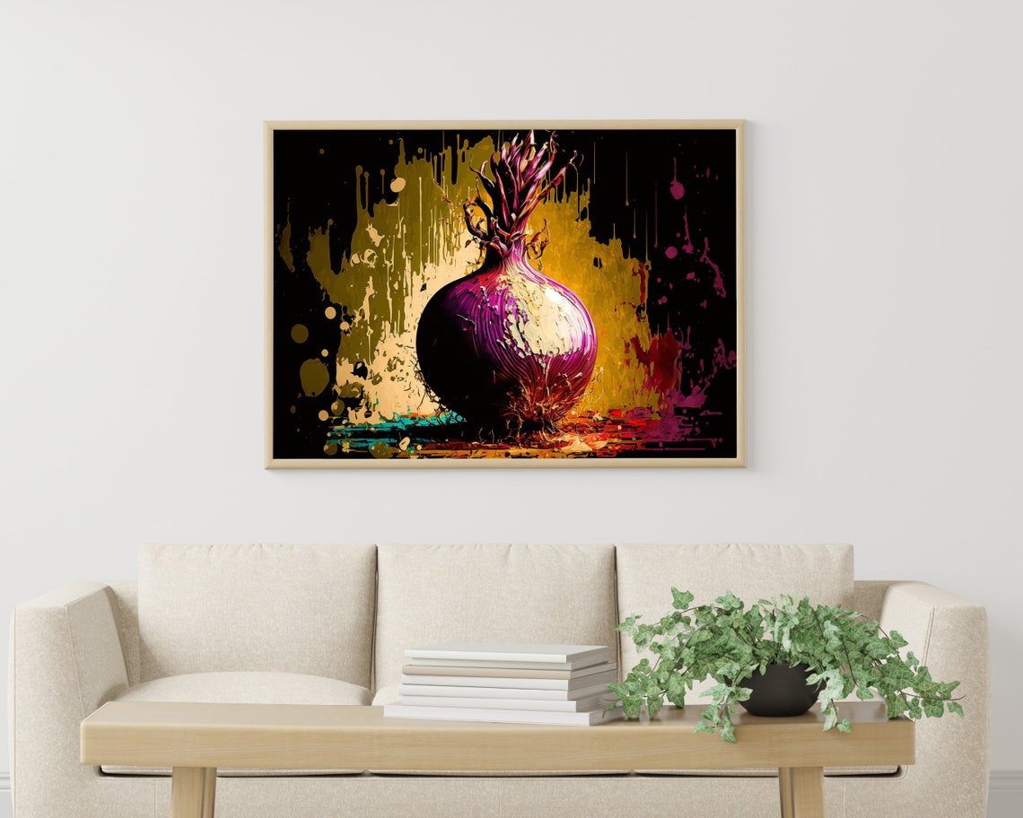 Purple Onion Pop Art with Bold Paint Drips Kitchen Art Poster - Image 3