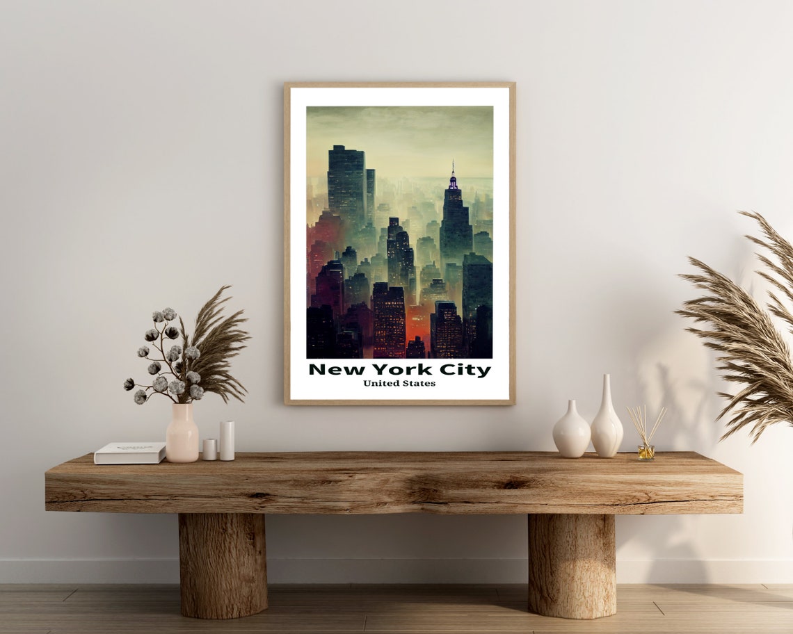 New York City Hazy Sunset Skyline Glowing Towers Travel Poster - Image 3