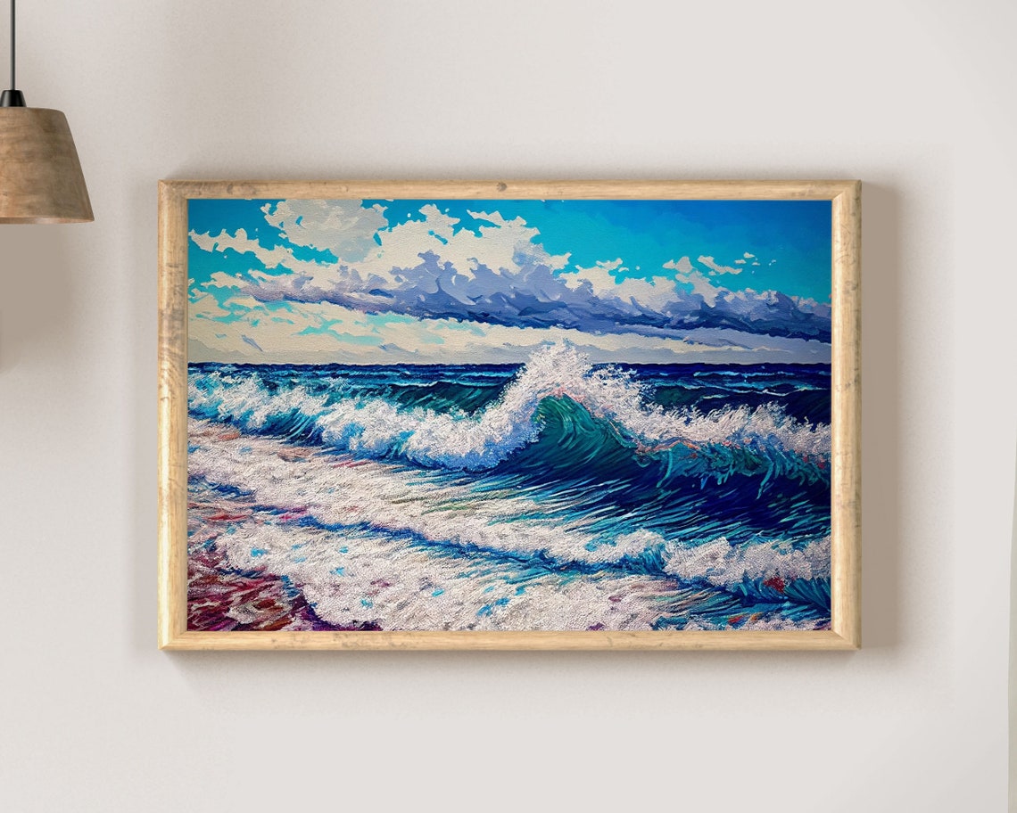 Crashing Ocean Wave Painting With Bold Clouds Dramatic Sea Poster - Image 2