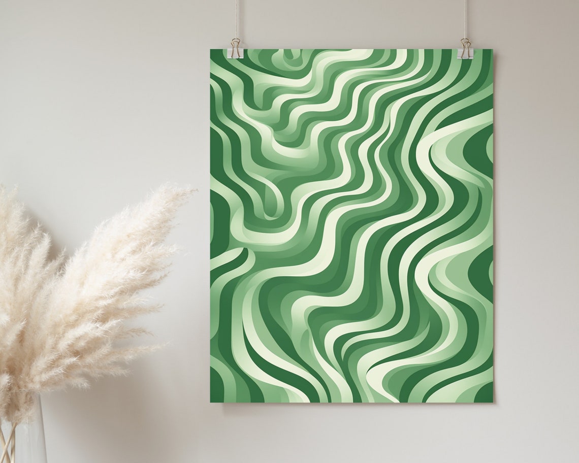Green Wavy Topographic Abstract Lines Modern Nature Art Poster - Image 2