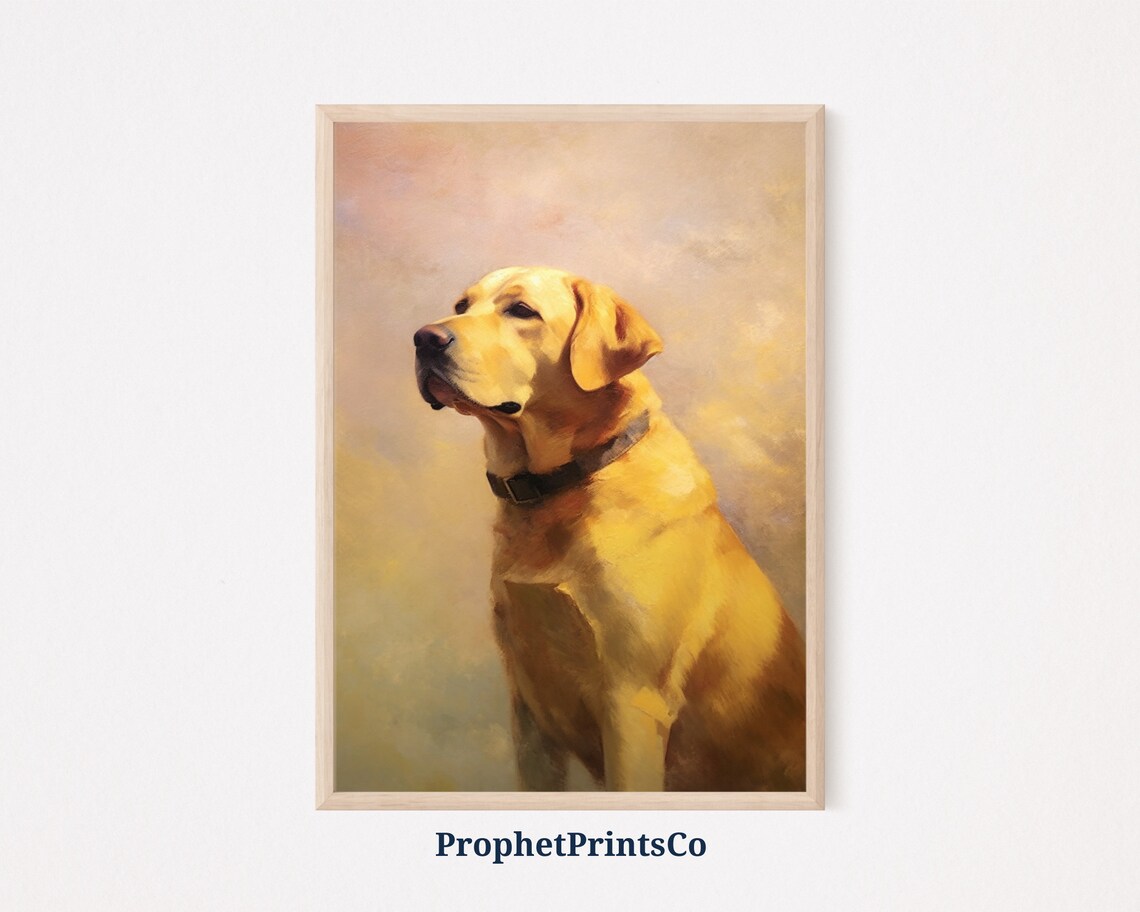 Golden Yellow Lab Portrait Oil Painting Noble Labrador Dog Poster