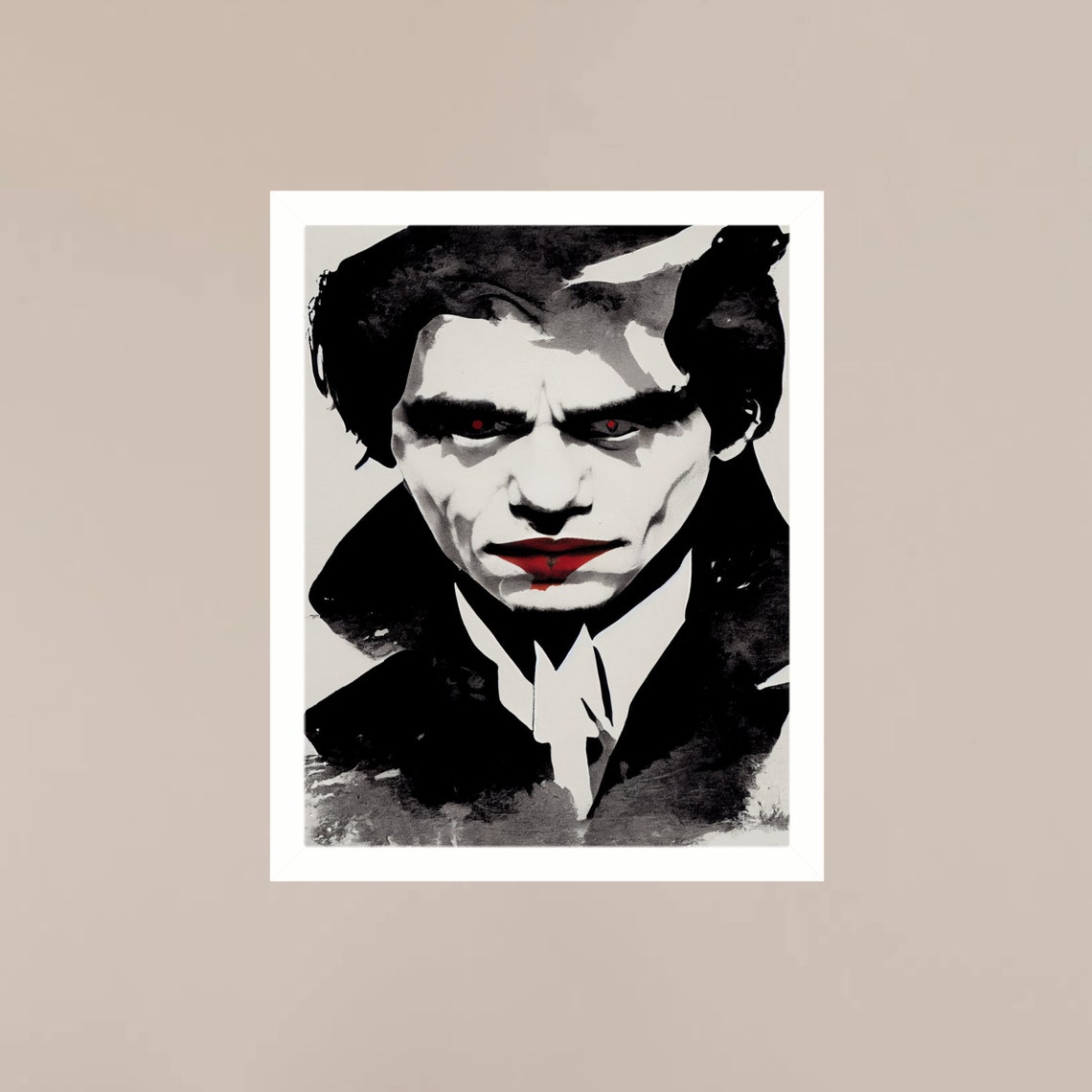 Vampire Portrait Gothic Red Eyes Ink Style Dark Fantasy Art Poster - Image 3