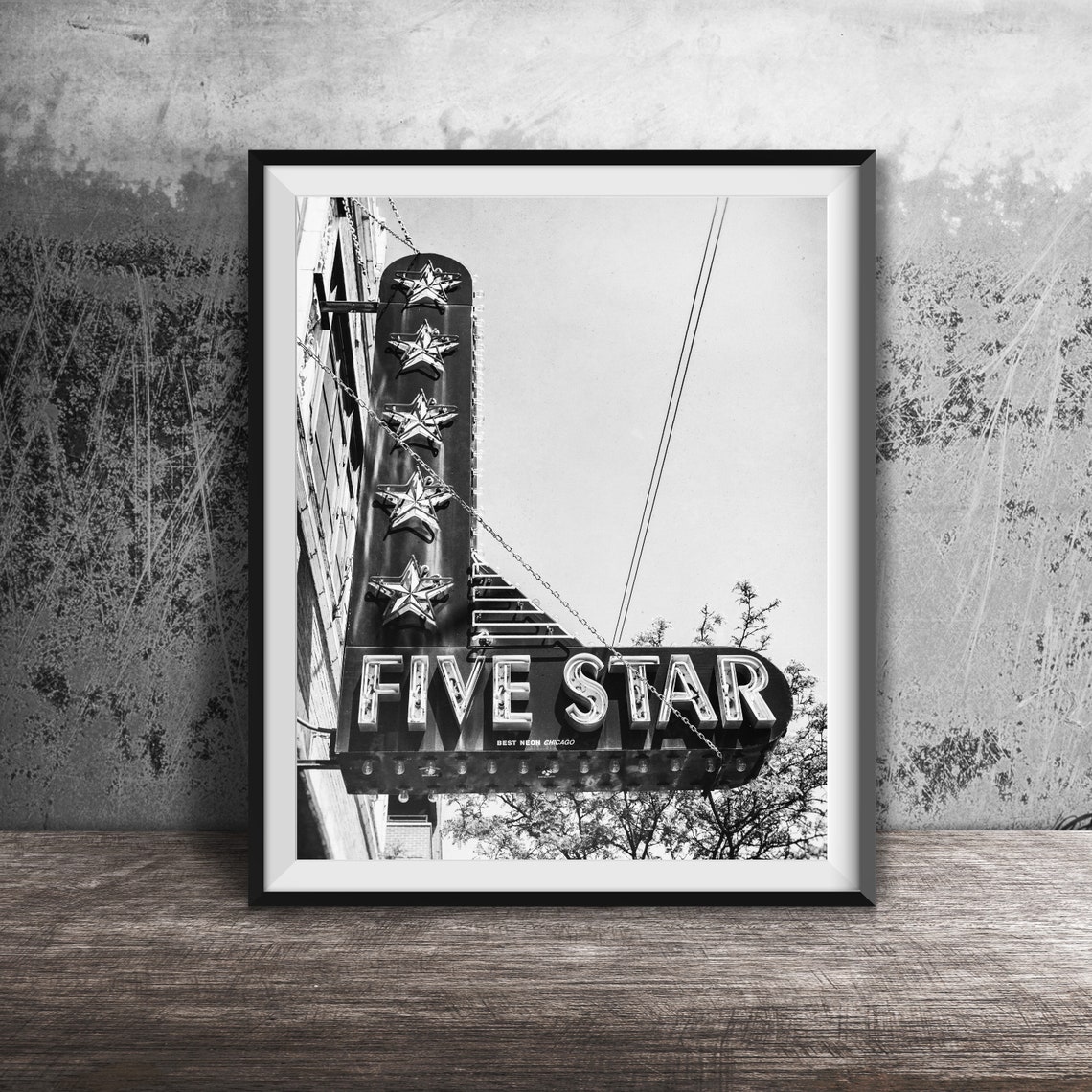 Five Star Bar Chicago Vertical Sign With Five Red Neon Stars Poster - Image 2